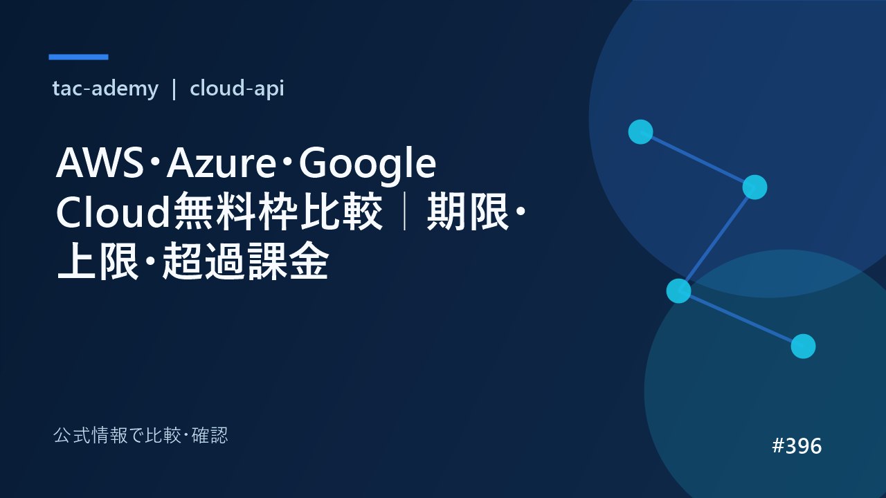 AWS・Azure・Google Cloud無料枠比較｜期限・上限・超過課金の比較図解