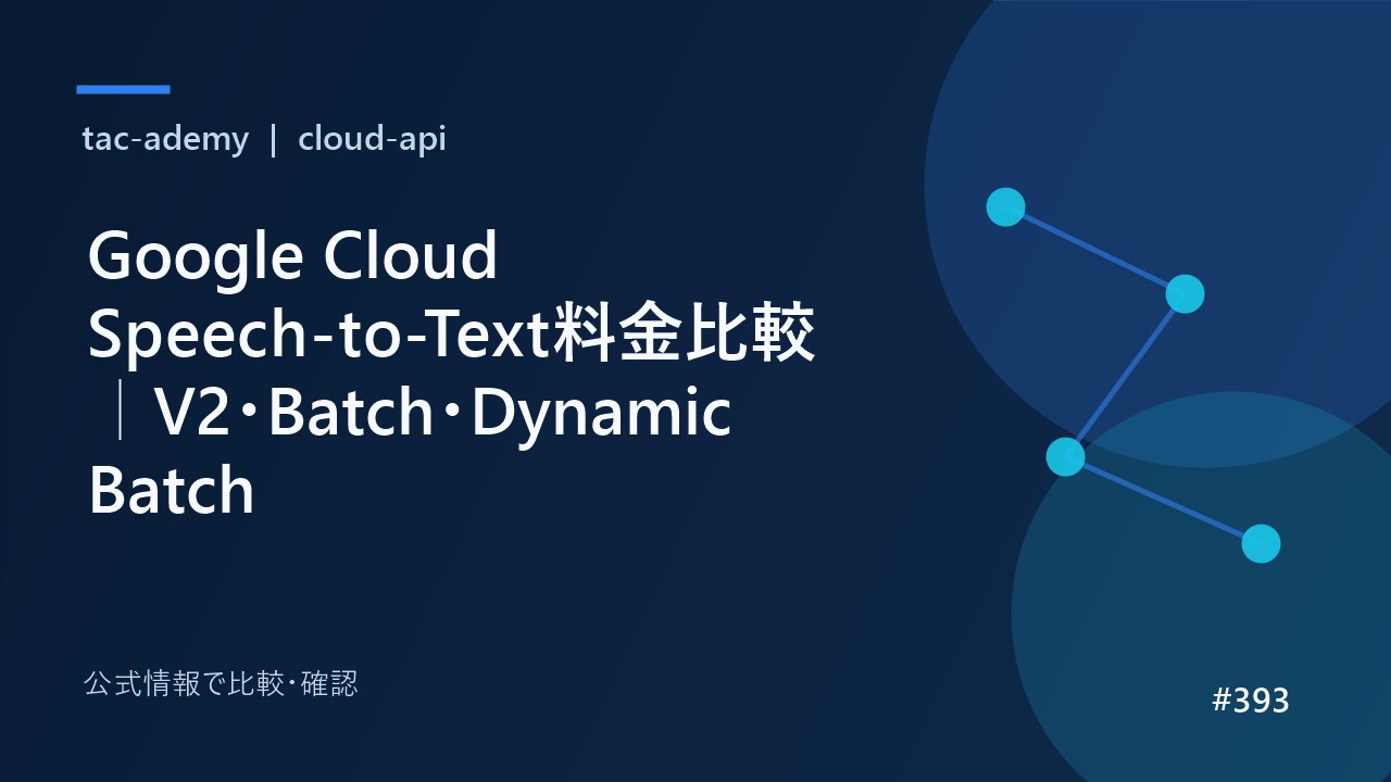 Google Cloud Speech-to-Text料金比較｜V2・Batch・Dynamic Batchの比較図解